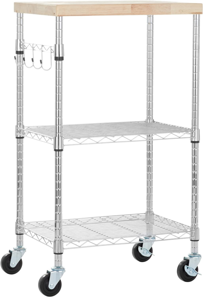 Amazon Basics Kitchen Storage Microwave Rack Cart on Caster Wheels with Adjustable Shelves