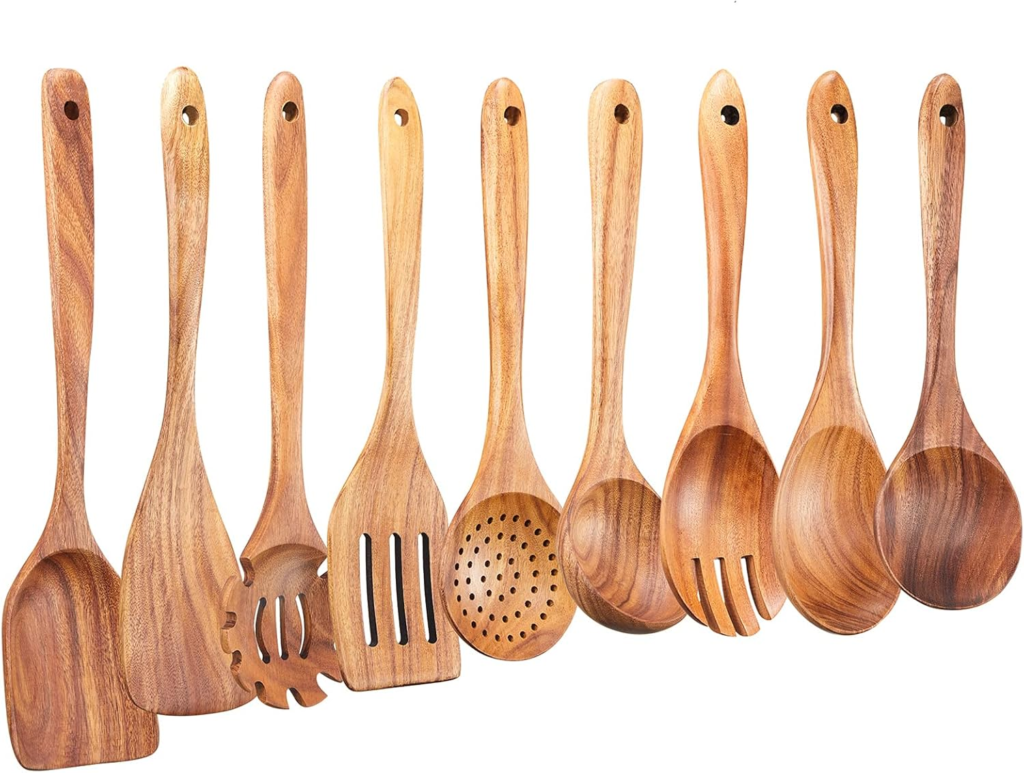 9 PCE Natural Teak Wooden Spoons For Non-stick Pan for Cooking