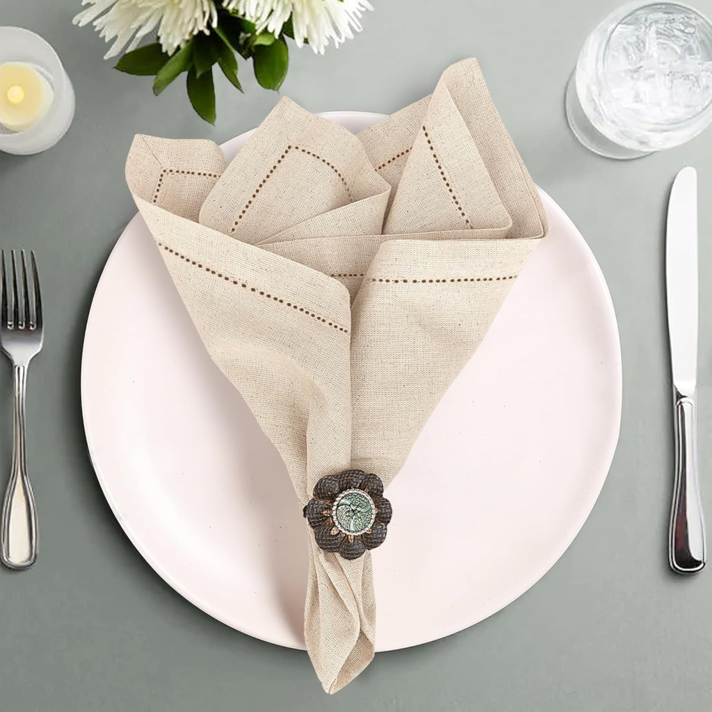 Roll over image to zoom in VIDEO Ruvanti Premium Linen Napkins Set of 12-20x20 Inch, Classic Hemstitch, Mitered Corner Cloth Napkins‎‎ - Soft, Elegant Dinner Napkins Cloth Washable for Weddings, Parties, Everyday Use - Natural